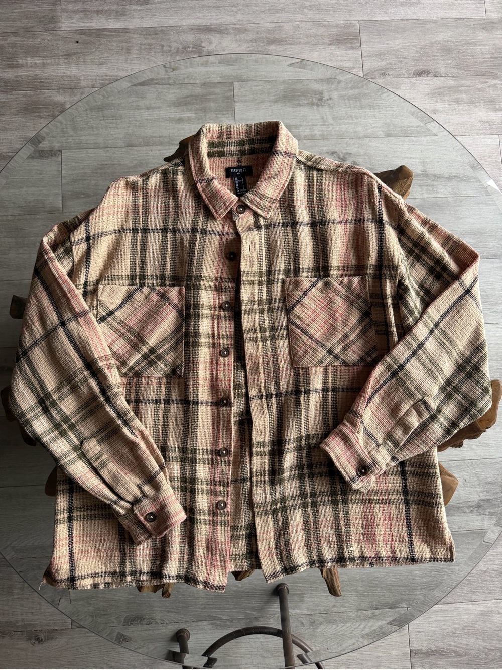 Textured Classic Plaid Button-Up Jacket Shirt